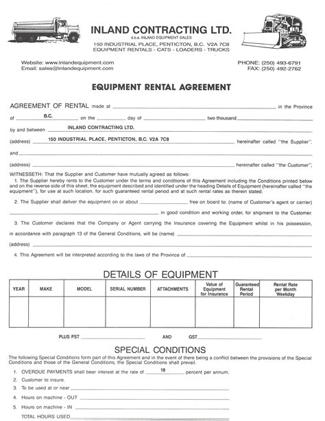 skid steer rental contract|rent to own equipment contract.